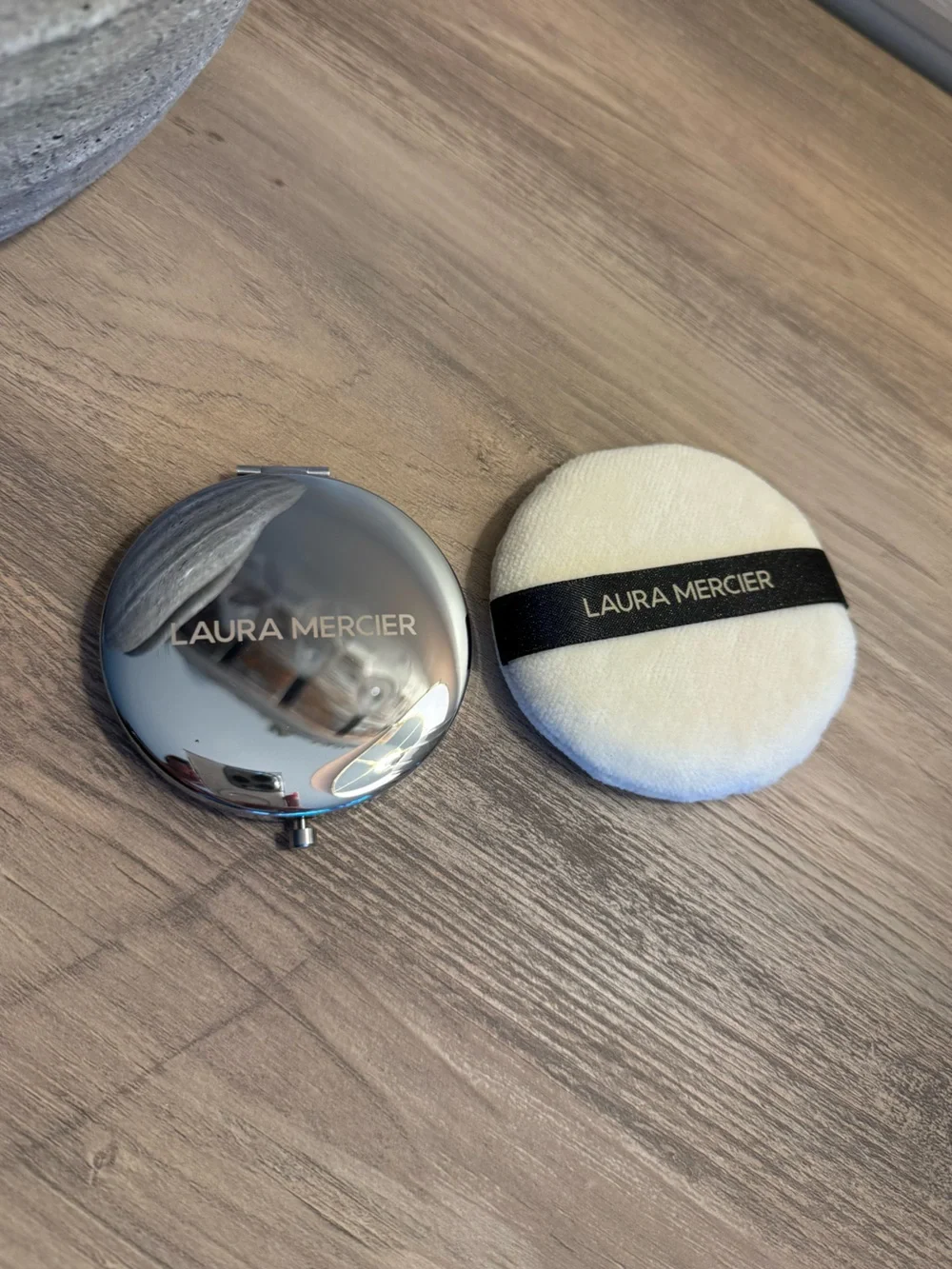 Laura Mercier Silver Compact Mirror with  Powder Puff